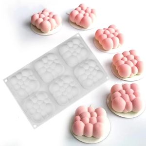 3D Cloud Cake Mögel Silikonformar Square Bubble Mögel för bakning 6 Hålrum Mousse Cake Baking Kit 240311