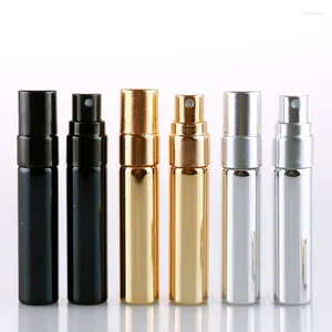 Lagringsflaskor 5 ml UV Gold Silver Black Parfym Atomizer Tom Travel Bottle Parfum Women Pocket Spray Refillable Glass 50 st/Lot