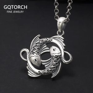 REAL 999 Sterling Silver Pisces Hollow Pendant and Necklace Mens and Womens Personalized Gift Vintage Punk Fine Jewelry 240320