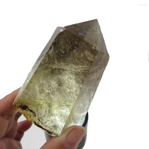Dekoratif Figürinler Düşük Fiyat 294G Doğal Koyu Dumanlı Rutilated Kristal Rutil Noktası Wand Reiki İyileştirici Mineral Örneği Satılık