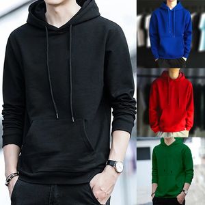 Autumn Men hoodies harajuku koreansk version Löst tröjor Solid Color Lång ärm Pullover Hooded Sweatshirt Kläder toppar 240315