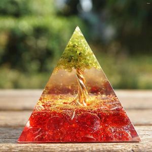 Dekoratif figürinler el yapımı orgonit piramit 60mm hayat ağacı peridot ve kırmızı kristal taş iyileşme cristal reiki orgone chakra emf