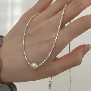 925スターリングシルバーシングルパール壊れたシルバーブレスレットネックレス女性不規則スクエアブレスレットフレンチスーパースパークリングインスタイル