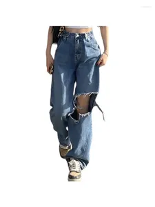 Kvinnors jeans kvinna mode casual design ins bf stil denim baddie amerikanska byxor trend söt kärna rippad hål tvätt