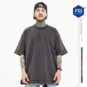 FGSS Men's Wear | Spring/summer High Street Washed 270g Reversed Craft Loose Large Solid Shoulder Short Sleeve T-shirt