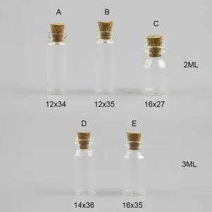 Butelki do przechowywania 2 ml 3 ml mini przezroczysta szklana butelka z drewnianą kork 3 cmc próbka korka z życzeniami fiolki Małe fiolki 100pcs