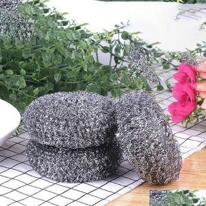 Sponges Scouring Pads 12 Pcs Stainless Steel Mesh Wire Scourer Large Size Ball Brushes Pan Pot Dish Cleaner Scrubber Kitchen Drop Deli Otti6