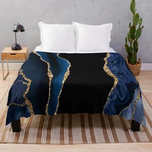 Blankets Abstract Blue And Gold Modern Geode Agate Design Throw Blanket Luxury St Soft Big Quilt Retro