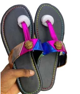 2024 Högkvalitativ Kurt Geiger Flip Flops Slippers Womens Sandals Stitching Luxury Rainbow Slipper Designer Slides Flat Shoes Eagle Head Diamond Fashion Shoes 3455