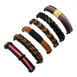 Bangle 6 Pcs/set Mix Handmade Weave Charm Wrap Men Genuine Leather Bracelets For Women Bangles Adjustable Male Jewellery Wholesale 2024