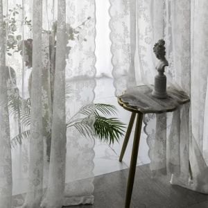 カーテンインシン半窓のカーテンリビングルームのための白いチュールカーテン寝室レースドレープ刺繍窓スクリーニング家の装飾