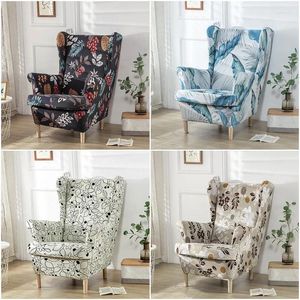 Chair Covers Flower Printed Wing Slipcover Stretch Spandex Wingback Chairs Elastic Relax Sofa Slipcovers Seat Cushion Cover