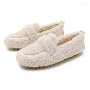 Casual Shoes 2024 Women's Winter Warm Outdoor Plush Design British Style White Snow Boots Ladies 'Flats