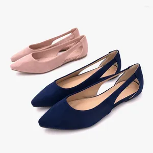 Casual Shoes Women Scoop Cut Out Hollow Solid Flock Flats Loafers Autumn Pointed Toe Shallow Fairy Single Candy Color Moccasins