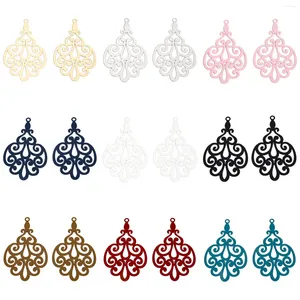 Charms 10pcs Filigree Stamping Pendants Multicolor Drop Feather Hollow Iron Based Alloy For DIY Earrings 4.5cm X 2.7cm