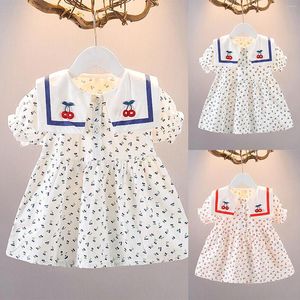 Girl Dresses Summer Dress Little Baby Fashion Bucolic Cherry Print Short Sleeved Lapel A Line Christmas Youth Sweaters