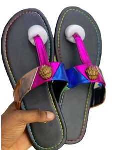 2024 High quality Kurt Geiger Flip Flops Slippers Womens Sandals Stitching Luxury Rainbow Slipper Designer Slides Flat Shoes Eagle Head Diamond Fashion Shoes 3355