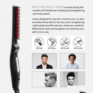 Hair Salon Irons 1Pc Beard Straightener Portable Straight Comb Mtipurpose Straightening Electric Curling Iron Drop Delivery Products C Otacg