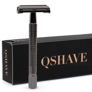 Blade QShave Long Handle Butterfly Open Classic Safety Razor Double Edge Safety Razor Gunblack Color