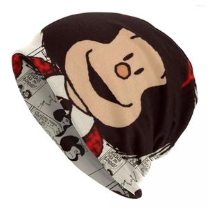 Basker anime mafalda beanie cap unisex vinter varm motorhuv femme stickade hattar coola utomhus skidtecknad kawaii skallies mössor för