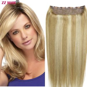 Piece ZZHAIR 100% Brazilian Human Remy Hair Extensions 16"28" 1pcs Set 140g 5 Clips in One Piece Natural Straight