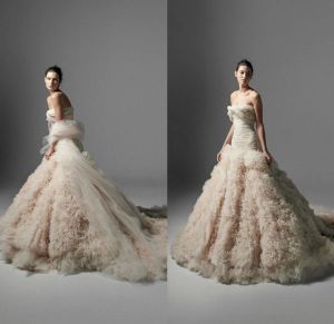 Krikor Jabotian A Line Wedding Dresses Ruffles Strapless Bridal Gowns Plus Size Wedding Gown robe de