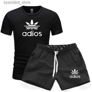 Herrspårssuits Summer Set Mens T-shirt+Shorts Set Brand Short Set Set Printed Cotton T-Shirt Jogging Sports Pants Mens Sports Shirt S-3XL L240320