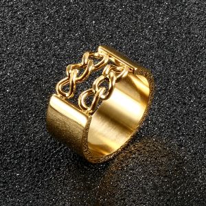 14-каратное желтое золото, широкое золотого цвета, штабелируемое кольцо с двойной толстой цепочкой, кольца для женщин и мужчин, ювелирные изделия в стиле панк, хип-хоп, подарок