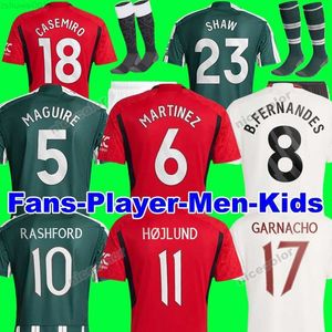 Rashford Mount 23 24 축구 유니폼 B. 페르난데스 메인 주 가르 나노 호지 런드 맨 2023 2024 CASEMIRO AMRABAT MCTOMINAY 축구 키트 셔츠 en 키즈 세트 3P0W