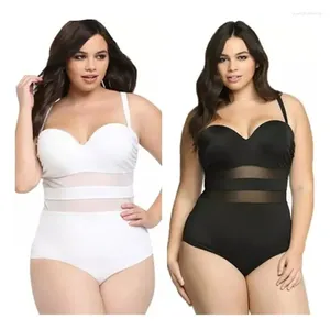 Maiôs femininos plus size 2024, peça única, push up, cintura alta, malha cruzada, cor sólida, monokini, trajes de banho para mulheres, maillots de bain