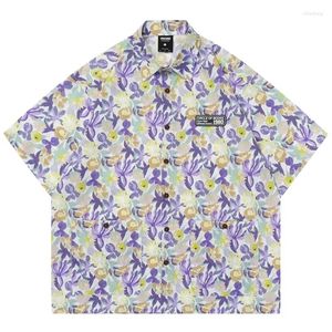 Męskie koszule Summer Men Hawaiian Button Shirt Hip Hop Flower Print Vintage Hawaii Beach Bluzka Streetwear Fash