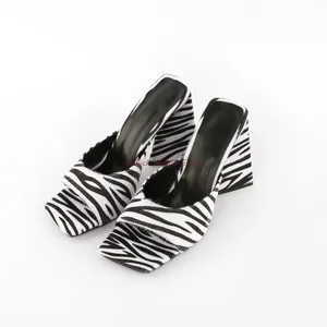 Slippers Summer Women Slides Square Toe Striped Chunky High Heels Peep Sexy Fashion Anti Slip And Wear-Resistant Plus Size