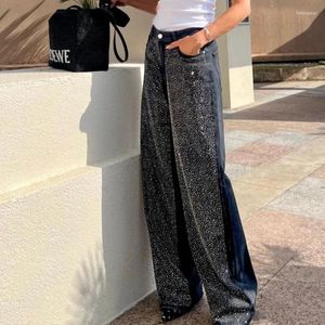 Kvinnors jeans 2024 Patchwork Sparkle Sequin Long Pants For Women Spring Autumn Denim Pant Kvinnlig High Street Party