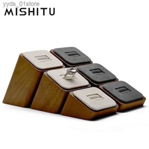 Smyckeslådor Mishitu Solid Wood Ring Organizer Box med mikrofiber smycken Holder Studörhängen Lagring Fodral smycken Display Box Anpassad L240323