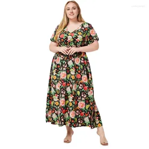 Abiti da festa Stampato Abito Bohemian per le donne 2024 Abiti estivi Scollo a V Manica corta Big Size Lungo Vestido Maxi Casual Holiday Robe