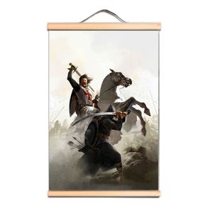 Knights Templar on Horse Art Decor, Crusader Armor Warrior Affischer and Prints, Wood Scroll Målar Artwork Wall Hanging Banner CD34