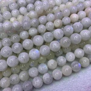 Pietre preziose sciolte Rotonde Perle di pietra di luna bianca naturale per la creazione di gioielli Braccialetti da donna 15 ''Distanziatore cucito Gingillo fai da te