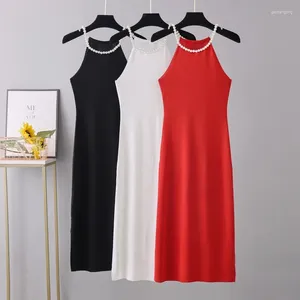 Casual Dresses Spicy Girl Sexy Hanging Neck Dress Women's Advanced Summer Black Wrapped Hip Temperament Slim Fit Pearl Celebrity