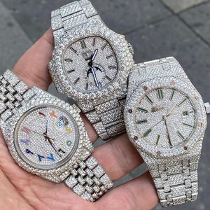 Vvs moissanite męs zegarek Montre Luxe oryginalny gołąb audemar w pełni mrożony diamentowy zegarek Rainbow Diast Designer Watches Wysokiej jakości luksusowy zegarek Dhgate nowy