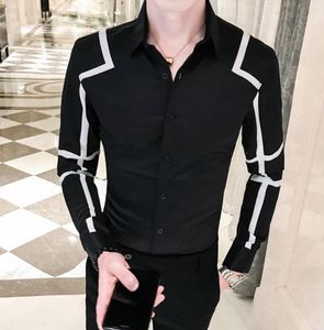 Desinger Fancy Men Shirt Chemise Homme Club Party Party Contrast Wavy Stripe Black White Red Dress Slim Fit Men039s Shirts2593974