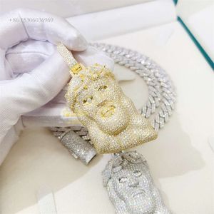 بلينغ بلينغ أزياء المجوهرات الهيب هوب الماس يسوع رأس مخصص مويسانيت قلادة