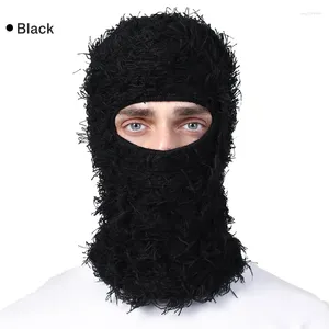 Basker Balaclava nödställda stickade fulla skidmask hiphop unisex shiesty vinter varm utomhus kamouflage fleece fuzzy beanies