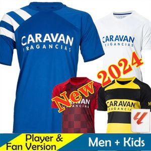 Real Zaragoza 2024サッカージャージ23 24スペシャルエディションブルーフットボールシャツCamiseta de Futbol Home White Away Third 3rd Men Ivan Vada S.Bakis Mollejo Men Kid Kit