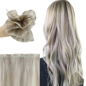 Weft VeSunny Flat Silk Weft Hair Extensions Virgin Human Hair Sew in Weft Grey Blonde #19A/60 Weft Straight Hair For Salon