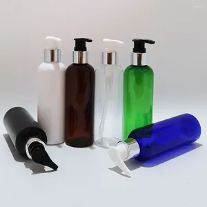 Aufbewahrungsflaschen 200 ml durchsichtige Kunststoff-DIY-Kosmetikflasche, die für Lotion-Creme-Shampoo PET-Hautpflegewerkzeuge verwendet wird Silberne Aluminiumpumpe