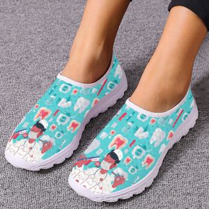 Flats INSTANTARTS Dentist Shoes Women's Flats Cartoon Dental Nurse Print Breath Mesh Comfort Sneakers for Ladies Girls Summer Loafers