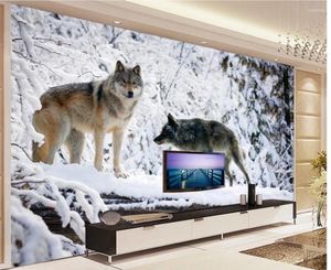 Sfondi Carta da parati personalizzata Po Snow Wolf Sfondo TV moderno e minimalista Murale 3d