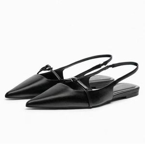 Slingback Flat Bottom Sandały Sandały Summerskie czarne skórzane buty baletowe buty baletowe modne buty na niskim obcasie buty