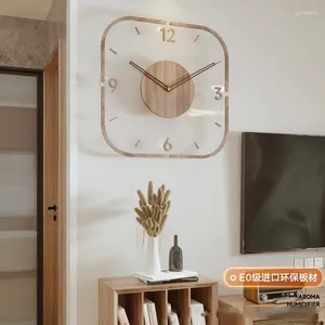 Wall Clocks Square Clock Nordic Living Room Bedroom Decoration Creative Transparent Wooden Frame Fashion