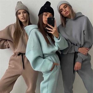 Felpa da donna oversize personalizzata personalizzata Felpa corta Pantaloni sportivi Tuta da jogging Tuta da ginnastica e felpa con cappuccio Set di abbigliamento sportivo per le donne